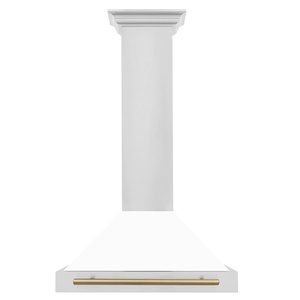 image:imageZLINE 30 Autograph Edition Stainless Steel Range Hood with White Matte Shell and Champagne Bronze Accents