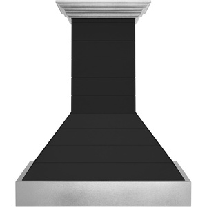 image:imageZLINE 30 in Wooden Wall Mount Range Hood in Rustic Shiplap Black Finish with Stainless Steel Accents 365CC30