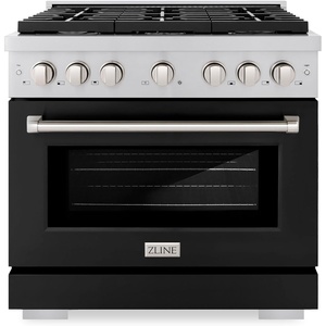 image:imageZLINE 36 in 52 cu ft 6 Burner Gas Range with Convection Gas Oven in Stainless Steel with Black Matte Door SGRBLM36