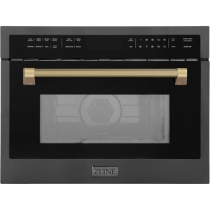 image:imageZLINE Autograph Edition 24 in 16 cu ft Builtin Convection Microwave Oven in Black Stainless Steel and Champagne Bronze Helix Handle MWOZ24BSKCB