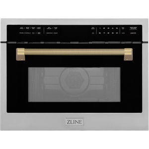 image:imageZLINE Autograph Edition 24 in 16 cu ft Builtin Convection Microwave Oven in Stainless Steel and Champagne Bronze Helix Handle MWOZ24KCB