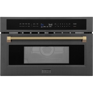 image:imageZLINE Autograph Edition 30 in 16 cu ft Builtin Convection Microwave Oven in Black Stainless Steel and Champagne Bronze Helix Handle MWOZ30BSKCB