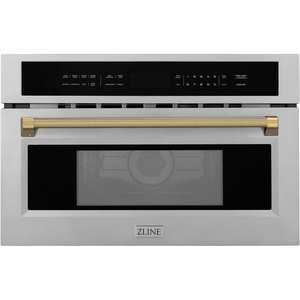 image:imageZLINE Autograph Edition 30 in 16 cu ft Builtin Convection Microwave Oven in Stainless Steel and Polished Gold Helix Handle MWOZ30KG