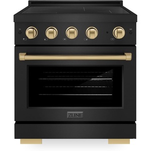 image:imageZLINE Autograph Edition 30 in 42 cu ft Paramount Induction Range with 4 Element Cooktop and Electric Convection Oven in Black Stainless Steel with Champagne Bronze Accents SINRBZ30CB