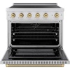 image:imageZLINE Autograph Edition 36 in 52 cu ft Paramount Induction Range with 5 Element Cooktop and Electric Convection Oven in Stainless Steel with Champagne Bronze Helix Handle and Knob Accents