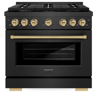 image:imageZLINE Autograph Edition 36 in 52 cu ft Paramount Gas Range with 6 Burner Cooktop and Convection Gas Oven in Black Satin Stainless Steel and Champagne Bronze Accents SGRBSZ36CB
