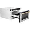 image:imageZLINE Autograph Edition 24 12 cu ft Builtin Microwave Drawer with a Traditional Handle in Fingerprint Resistant Stainless Steel and Gold Accents