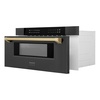 image:imageZLINE Autograph Edition 30 12 cu ft Builtin Microwave Drawer in Black Stainless Steel and Champagne Bronze Accents
