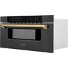 image:imageZLINE Autograph Edition 30 12 cu ft Builtin Microwave Drawer in Black Stainless Steel and Gold Accents