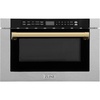 image:imageZLINE Autograph Edition 24 12 cu ft Builtin Microwave Drawer with a Traditional Handle in Fingerprint Resistant Stainless Steel and Gold Accents