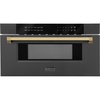 image:imageZLINE Autograph Edition 30 12 cu ft Builtin Microwave Drawer in Black Stainless Steel and Gold Accents