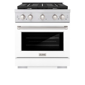 image:imageZLINE 30 in 42 cu ft Paramount Dual Fuel Range with 4 Burner Gas Cooktop and Electric Convection Oven in Stainless Steel with White Matte Door SDRWM30