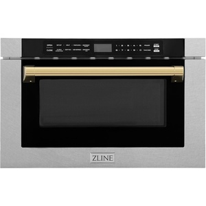 image:imageZLINE Autograph Edition 24 12 cu ft Builtin Microwave Drawer with a Traditional Handle in Fingerprint Resistant Stainless Steel and Gold Accents