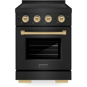 image:imageZLINE Autograph Edition 24 in 32 cu ft Paramount Induction Range with 3 Element Cooktop and Electric Convection Oven in Black Stainless Steel with Champagne Bronze Accents SINRBZ24CB