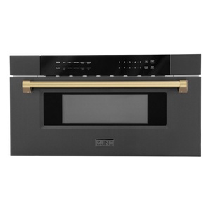 image:imageZLINE Autograph Edition 30 12 cu ft Builtin Microwave Drawer in Black Stainless Steel and Champagne Bronze Accents