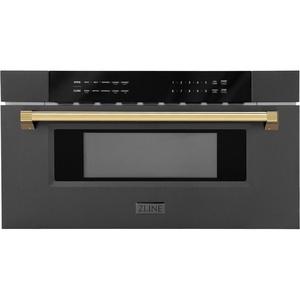 image:imageZLINE Autograph Edition 30 12 cu ft Builtin Microwave Drawer in Black Stainless Steel and Gold Accents