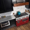 image:imageZLINE 48 in 60 cu ft Legacy Dual Fuel Range with 7 Burner Gas Cooktop and 2 Electric Ovens in Stainless Steel and Red Matte Doors RARM48