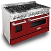 image:imageZLINE 48 in 60 cu ft Legacy Dual Fuel Range with 7 Burner Gas Cooktop and 2 Electric Ovens in Stainless Steel and Red Matte Doors RARM48