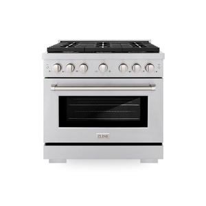 image:imageZLINE 36 in 52 cu ft Paramount Dual Fuel Range with Gas Cooktop and Electric Convection Oven in Stainless Steel with 6 Brass Burners SDRBR36