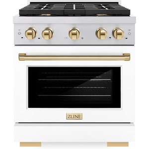 image:imageZLINE Autograph 30 Paramount Dual Fuel Range wWhite Door amp Gold Accents SDRZWM30G