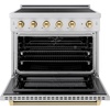 image:imageZLINE Autograph Edition 36 in 52 cu ft Paramount Induction Range with 5 Element Cooktop and Electric Convection Oven in Stainless Steel with Polished Gold Helix Handle and Knob Accents