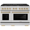 image:imageZLINE Autograph Edition 48 in 67 cu ft Paramount Double Oven Gas Range with 8 Burner Cooktop in Satin Stainless Steel and Champagne Bronze Accents SGRSZ48CB