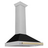 image:imageZLINE Autograph Edition 36 in Convertible Satin Stainless Steel Wall Mount Range Hood with Black Matte Shell and Polished Gold Handle KB4SNZBLM36G