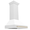 image:imageZLINE Autograph Edition 36 in Satin Stainless Steel Wall Mount Range Hood with White Matte Shell and Polished Gold Handle 8654SNZWM36G