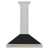 image:imageZLINE Autograph Edition 36 in Convertible Satin Stainless Steel Wall Mount Range Hood with Black Matte Shell and Polished Gold Handle KB4SNZBLM36G