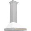 image:imageZLINE Autograph Edition 30 in Convertible Satin Stainless Steel Wall Mount Range Hood with Polished Gold Handle KB4SNZ30G