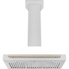 image:imageZLINE Autograph Edition 36 in Convertible Satin Stainless Steel Wall Mount Range Hood with White Matte Shell and Polished Gold Handle KB4SNZWM36G