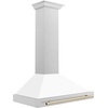 image:imageZLINE Autograph Edition 36 in Convertible Satin Stainless Steel Wall Mount Range Hood with White Matte Shell and Polished Gold Handle KB4SNZWM36G