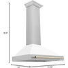 image:imageZLINE Autograph Edition 36 in Convertible Satin Stainless Steel Wall Mount Range Hood with White Matte Shell and Polished Gold Handle KB4SNZWM36G