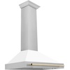 image:imageZLINE Autograph Edition 36 in Convertible Satin Stainless Steel Wall Mount Range Hood with White Matte Shell and Polished Gold Handle KB4SNZWM36G