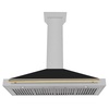 image:imageZLINE Autograph Edition 48 in Convertible Satin Stainless Steel Wall Mount Range Hood with Black Matte Shell and Polished Gold Handle KB4SNZBLM48G