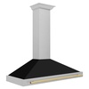 image:imageZLINE Autograph Edition 48 in Convertible Satin Stainless Steel Wall Mount Range Hood with Black Matte Shell and Polished Gold Handle KB4SNZBLM48G