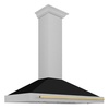 image:imageZLINE Autograph Edition 48 in Convertible Satin Stainless Steel Wall Mount Range Hood with Black Matte Shell and Polished Gold Handle KB4SNZBLM48G