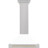 image:imageZLINE Autograph Edition 30 in Convertible Satin Stainless Steel Wall Mount Range Hood with Polished Gold Handle KB4SNZ30G