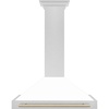 image:imageZLINE Autograph Edition 36 in Convertible Satin Stainless Steel Wall Mount Range Hood with White Matte Shell and Polished Gold Handle KB4SNZWM36G