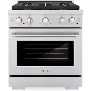 image:imageZLINE 30 in 42 cu ft Paramount Gas Range with Convection Gas Oven in Stainless Steel with 4 Brass Burners SGRBR30