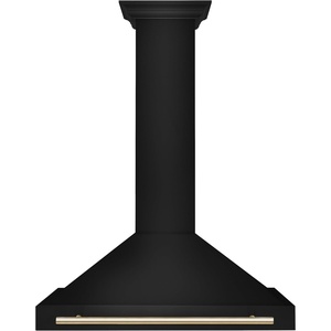 image:imageZLINE 36 in Autograph Edition Black Stainless Steel Wall Mount Range Hood With Polished Gold Handle BSKB4Z36G